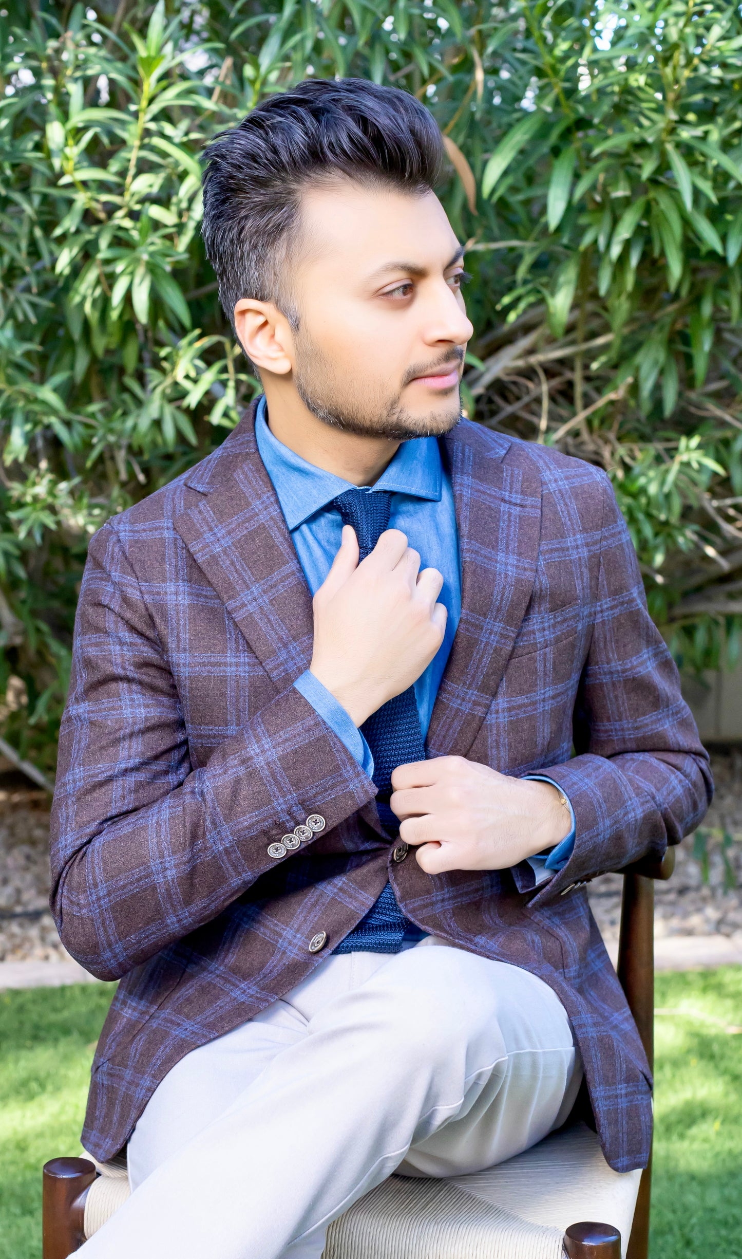 Chocolate Brown Jacket with Indigo Blue Windowpane