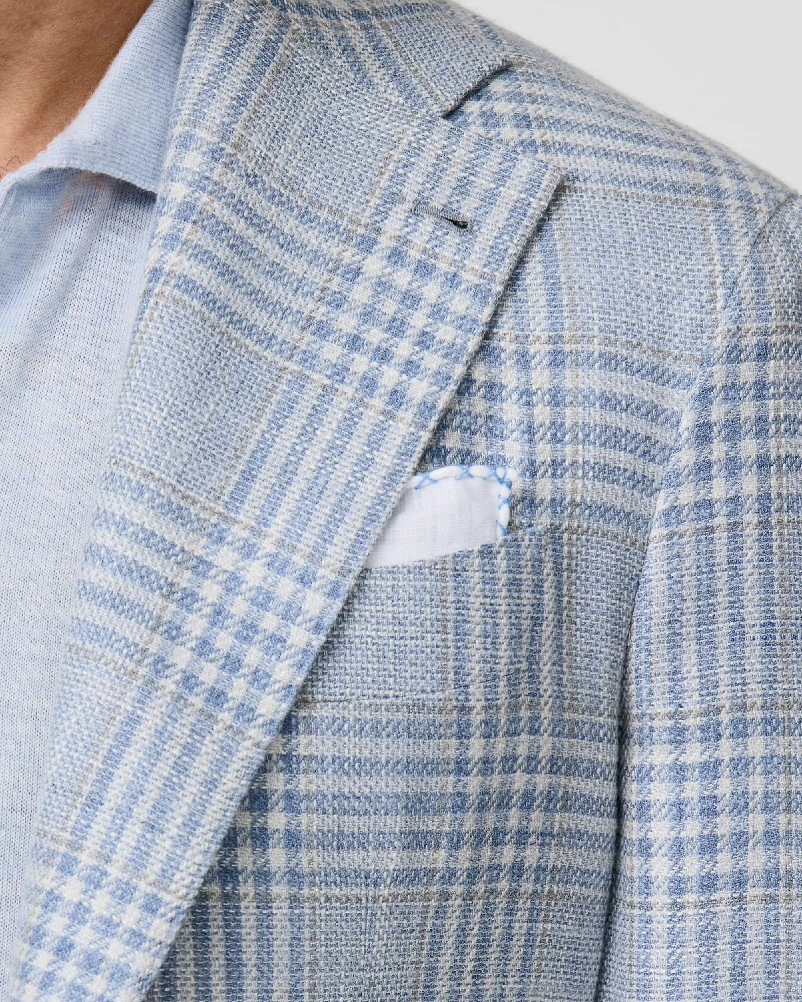Sky Blue & Ivory Jacket with Grey Windowpane Pattern