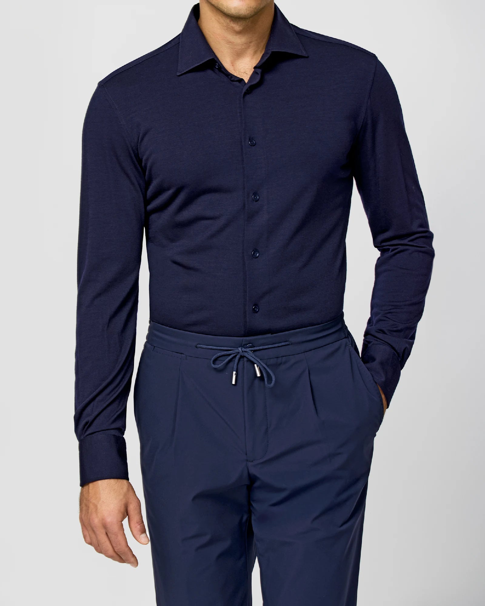 Midnight Blue Shirt in S120 Jersey Wool