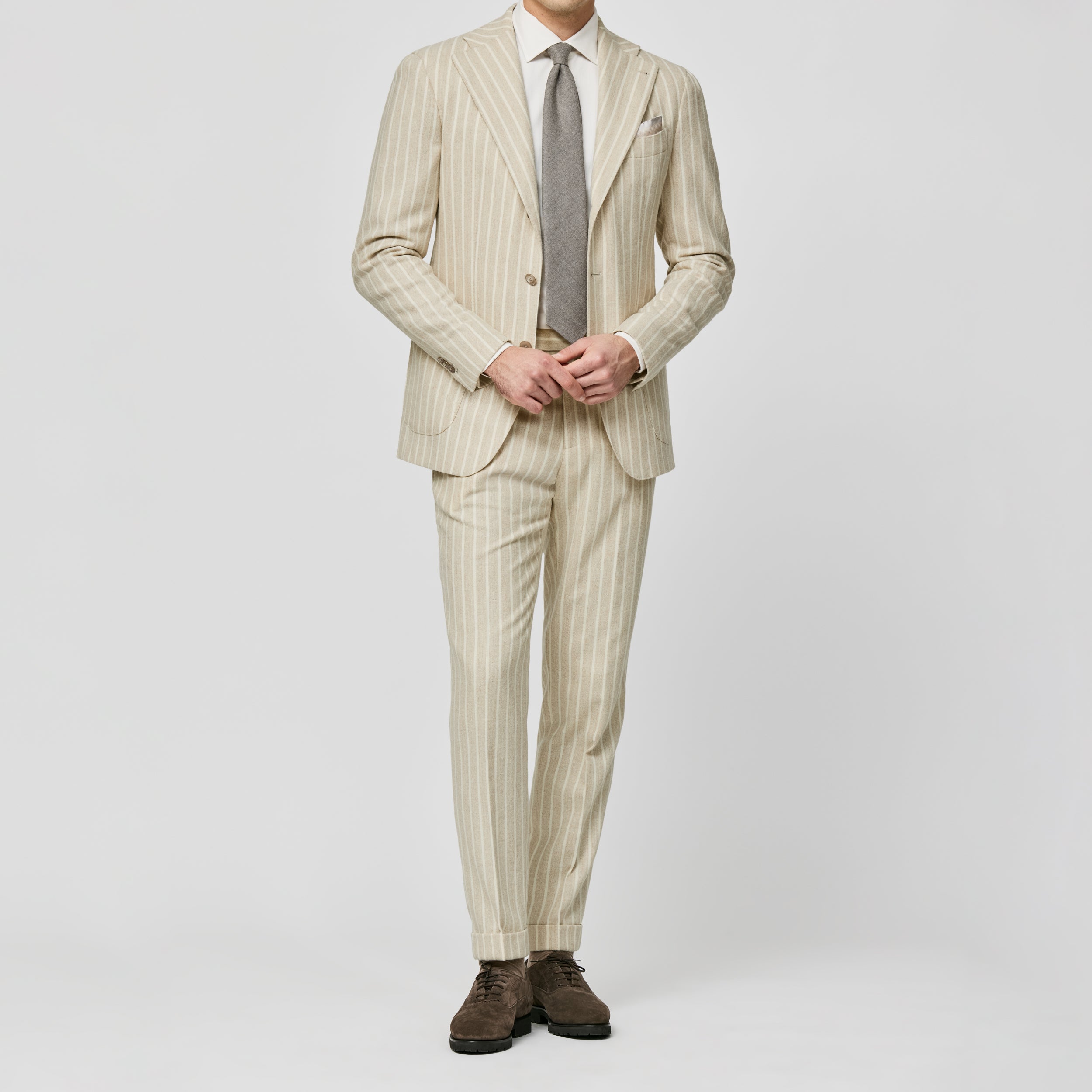 Sand and Ivory Stripes Stretch Alpaca-Wool Suit