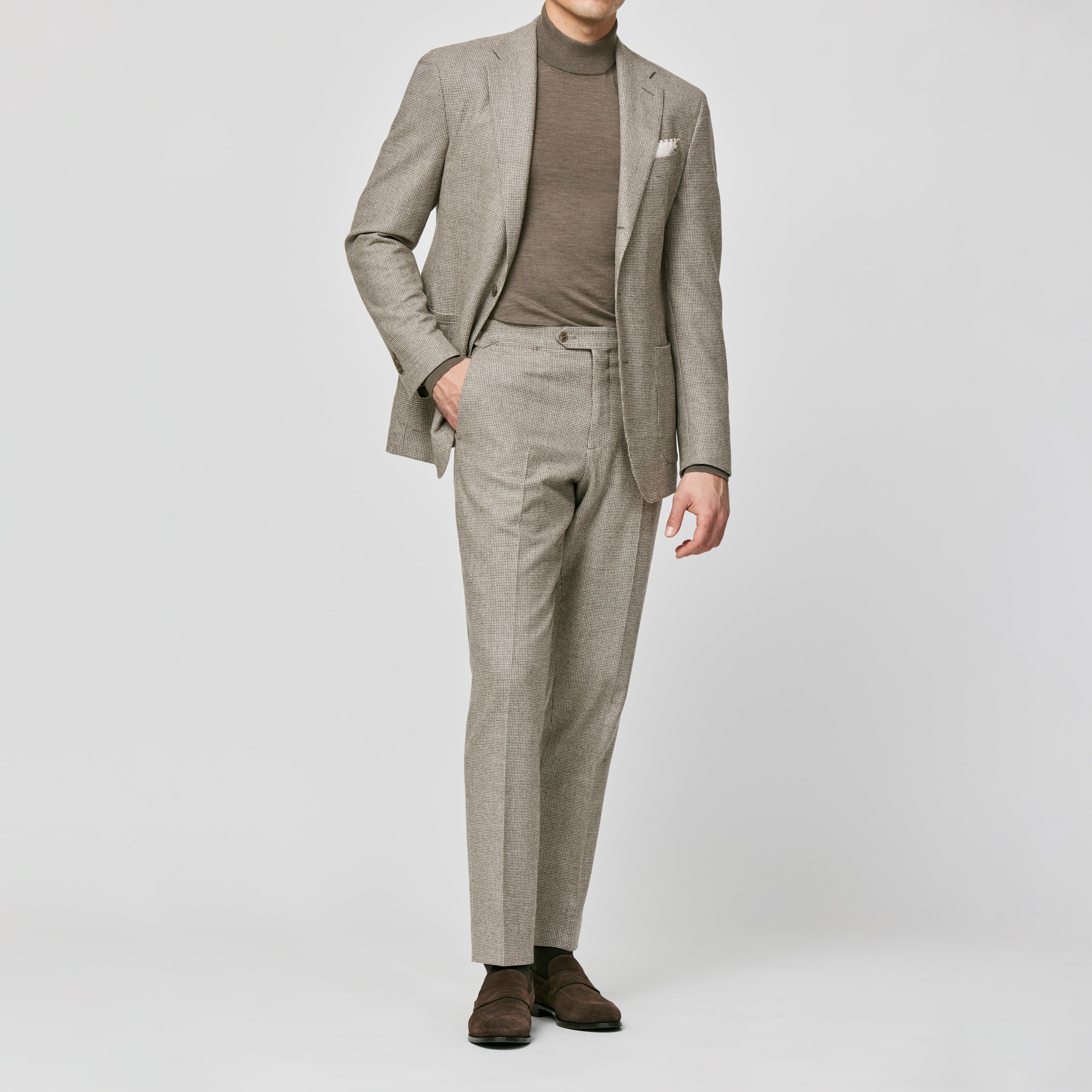 Taupe & Ivory Micro Houndstooth Stretch Wool Suit