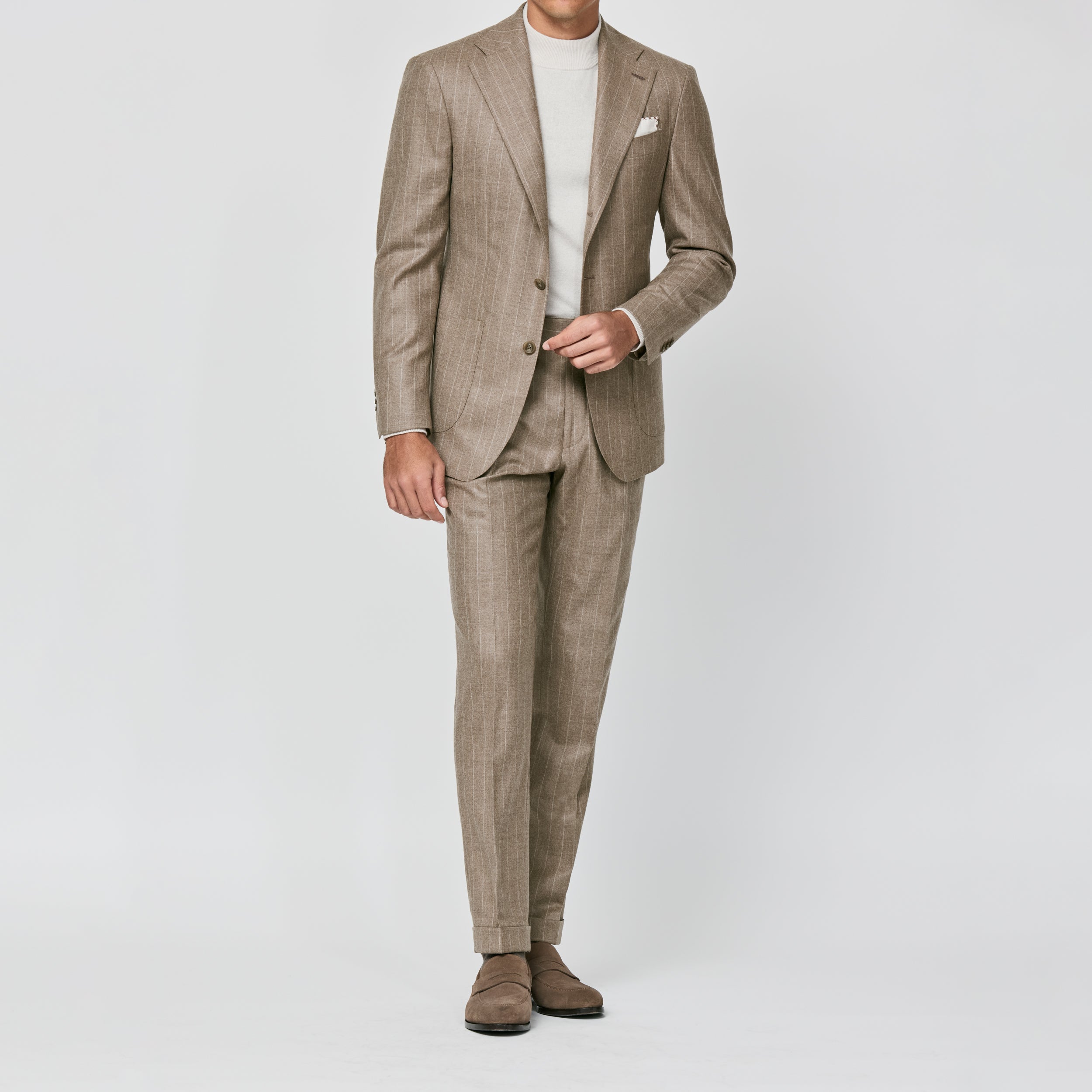 Mocha & Light Brown Stripes Wool Suit