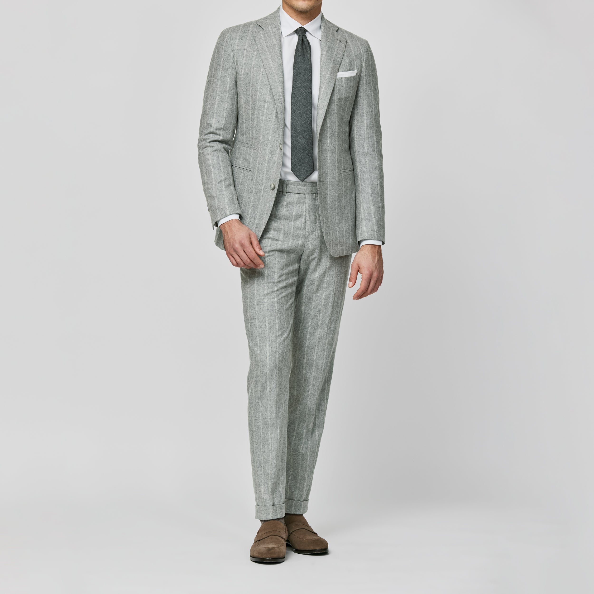 Stone Grey Chalk Stripe Wool-Cashmere Suit