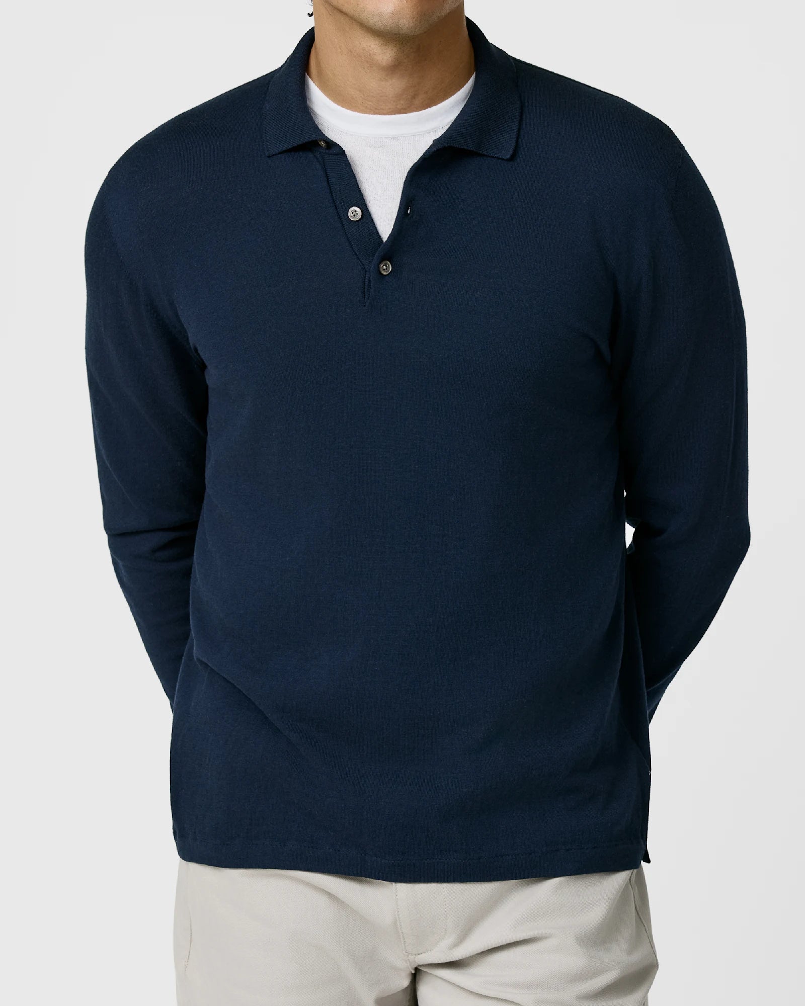 Midnight Blue Long Sleeve Polo in Ultra Soft Cotton