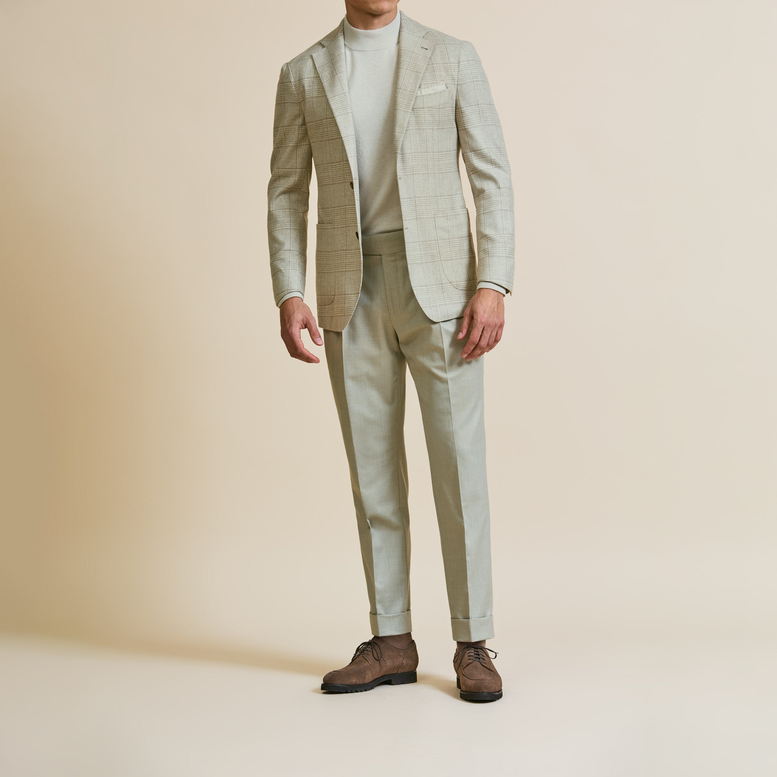 Sand & Off-White Wool-Cashmere Glencheck Jacket