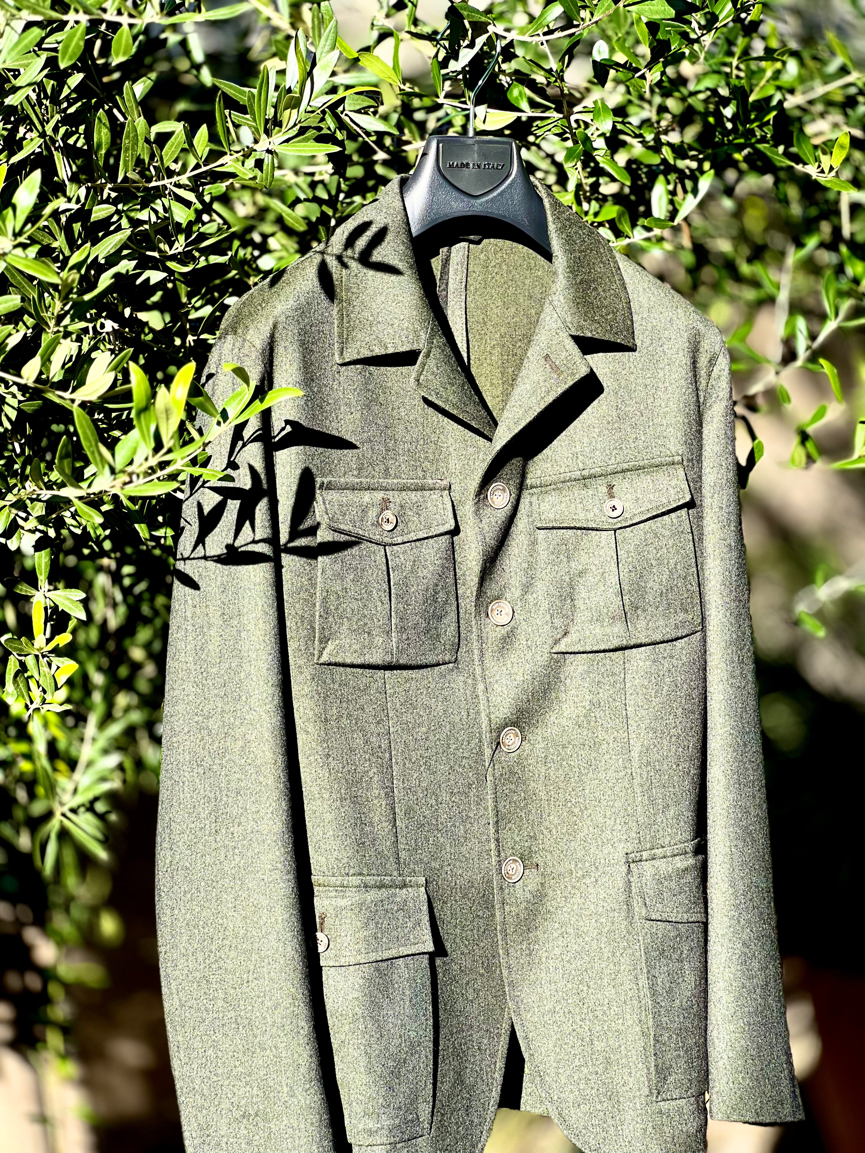 Olive Green Belted Safari Jacket