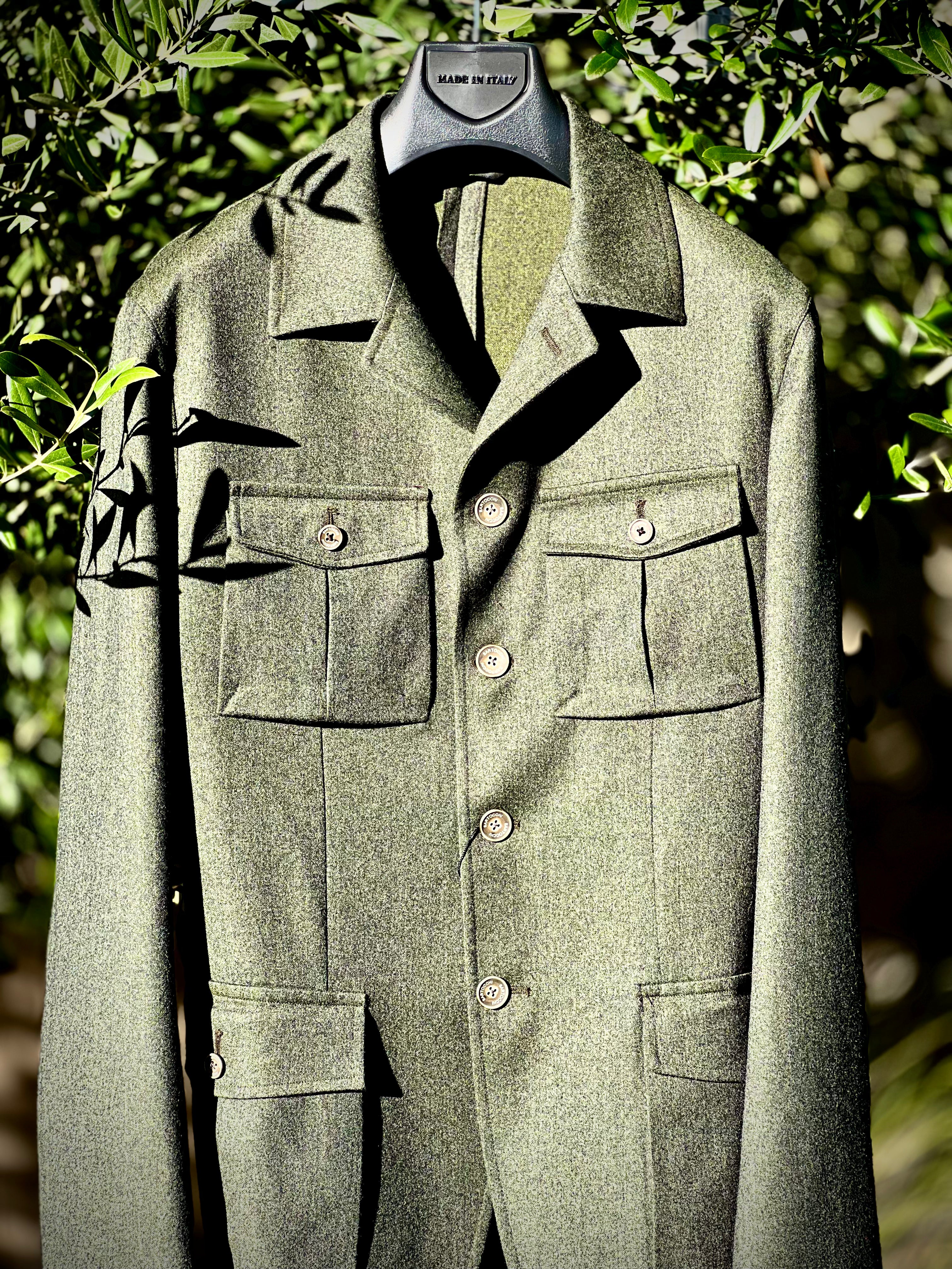 Olive Green Belted Safari Jacket