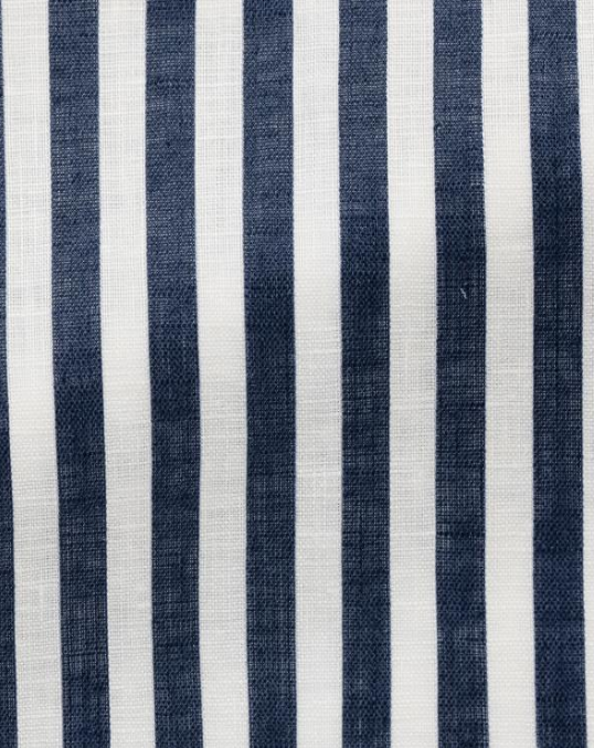 White and Navy Blue Linen Pinstripe Shirt