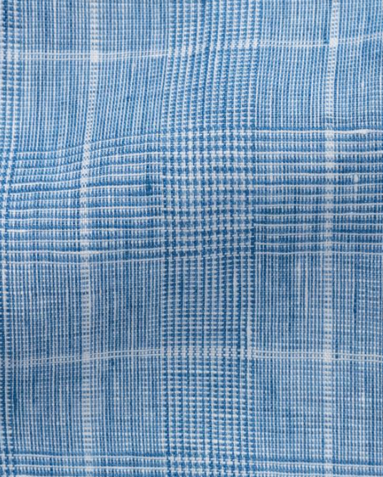 Cobalt Blue and White Glencheck Linen Shirt