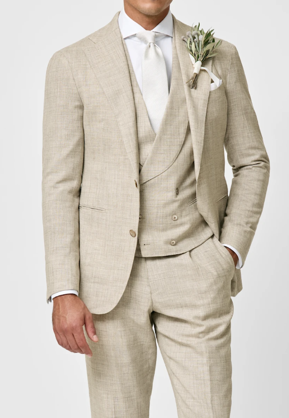 Biege Wool-Silk-Linen 3-Piece Suit
