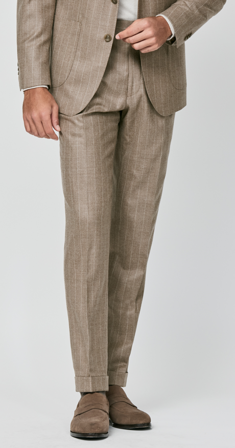 Mocha & Light Brown Stripes Wool Suit