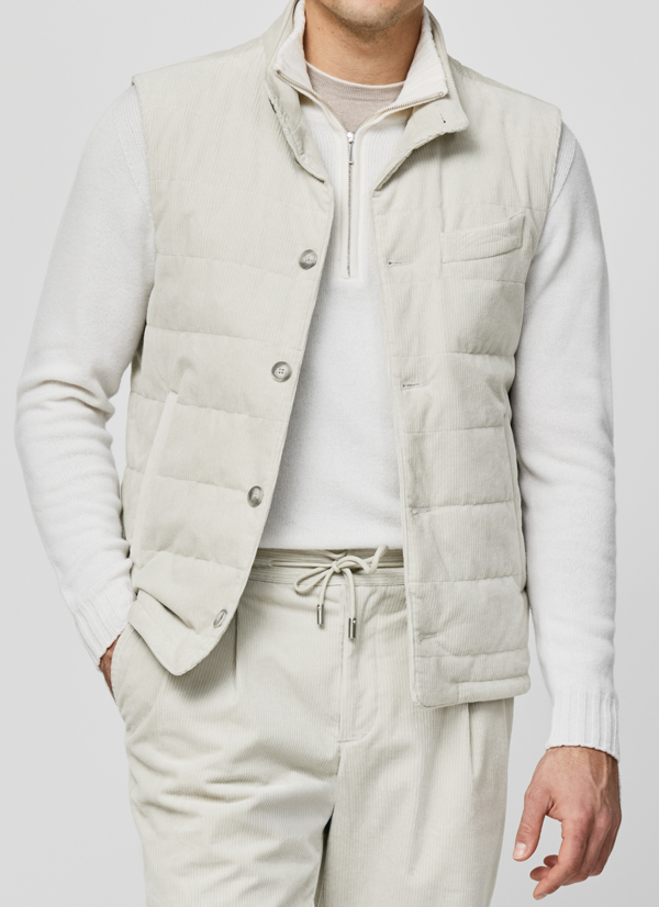 Ice Grey Stretch Cotton Corduroy Vest and Drawstring Trousers