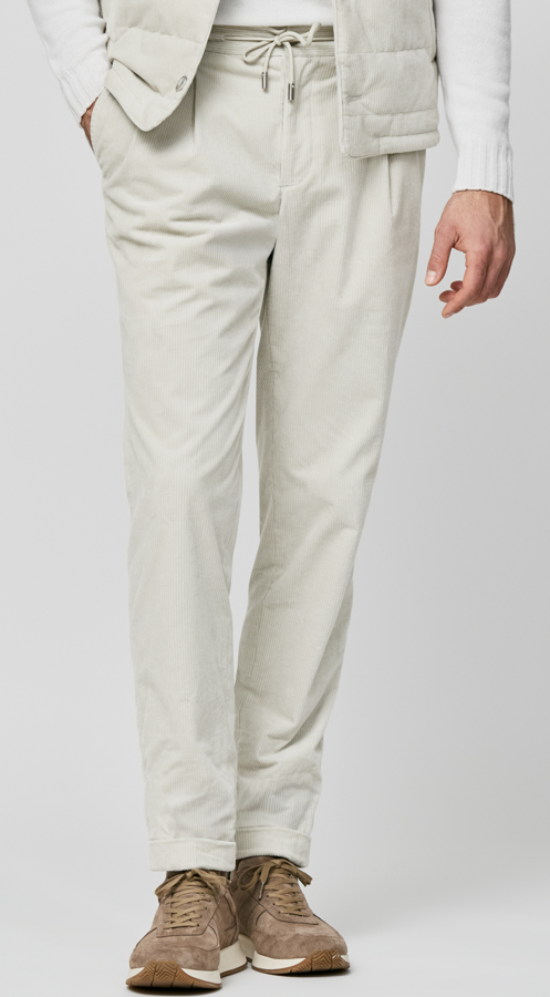 Ice Grey Stretch Cotton Corduroy Vest and Drawstring Trousers