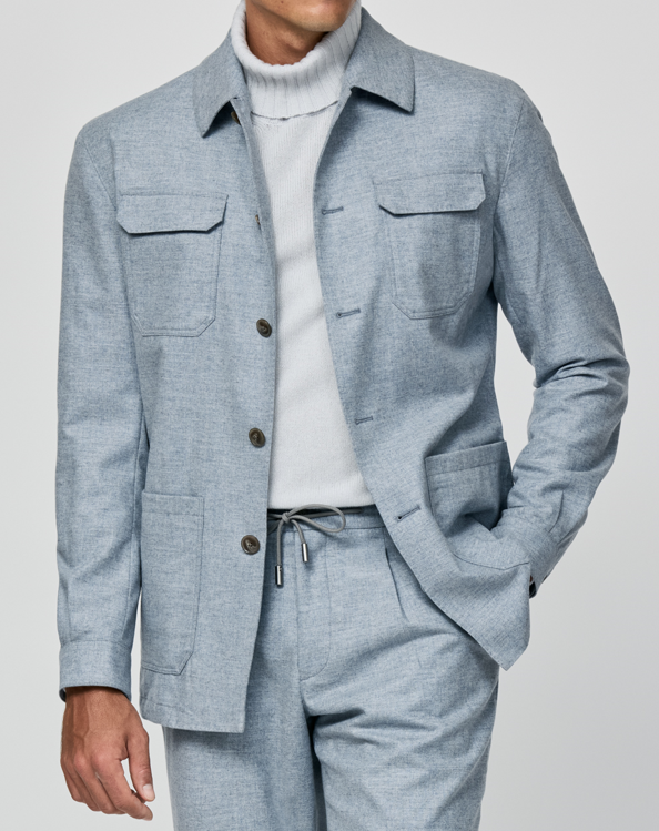 Ice Blue-Grey Wool-Cashmere Safari Suit