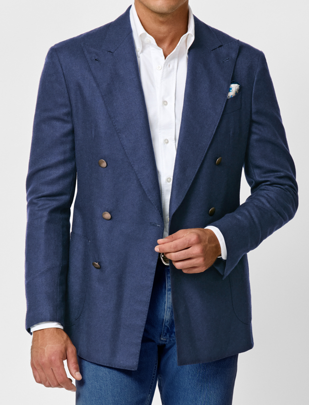 Dark Blue Wool-Silk-Linen Jacket