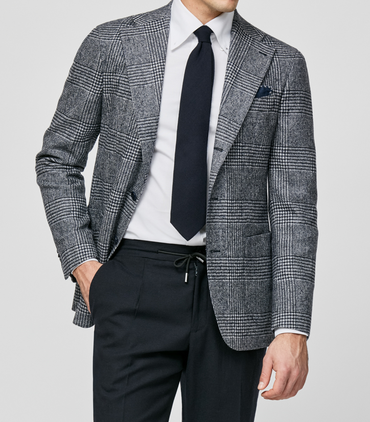 Grey & Dark Blue Glencheck Wool-Alpaca Jacket