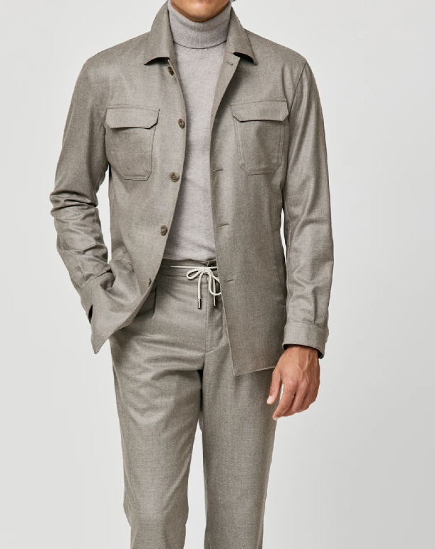 Taupe Stretch Wool Flannel Informal Suit