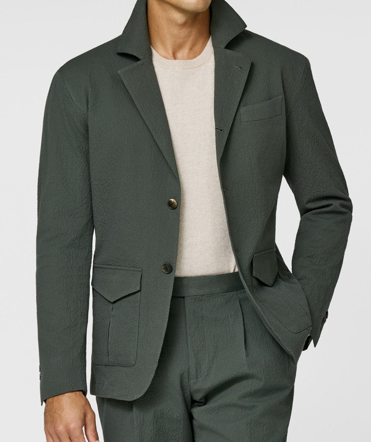 Army Green Seersucker Travel Suit