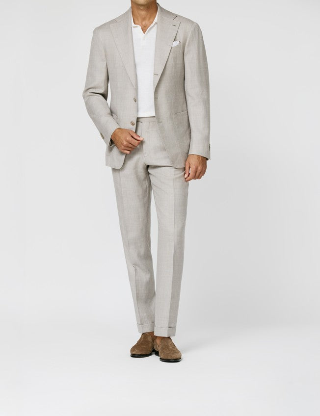 Bone Melange Suit in Linen Silk Wool Sharkskin