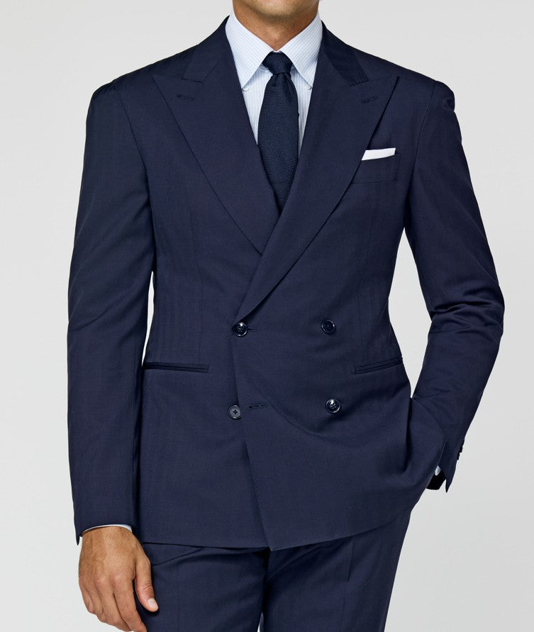 Midnight Blue Suit in Bi-stretch Solaro Herringbone Wool