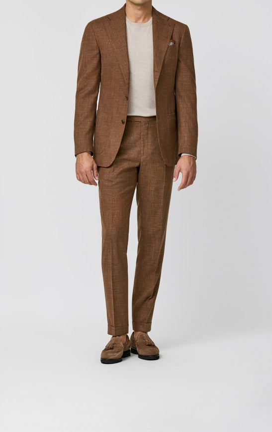 Terracotta Melange Suit in Linen Silk Wool Tropical Fabric