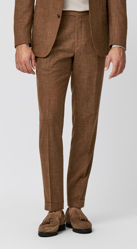 Terracotta Melange Suit in Linen Silk Wool Tropical Fabric