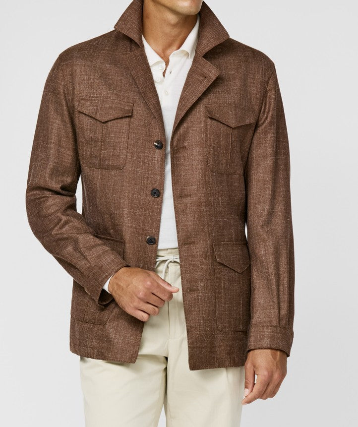 Dark Ginger Safari Jacket in Melange Wool Silk Linen