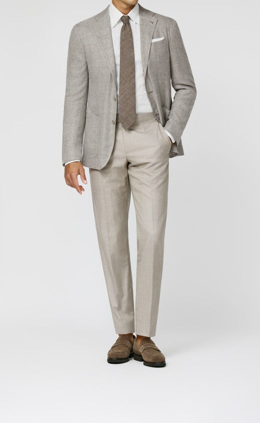 Light Taupe Jacket in Melange Wool Silk Linen