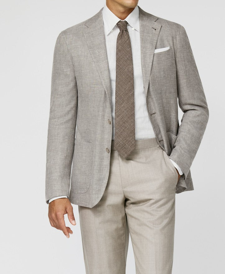 Light Taupe Jacket in Melange Wool Silk Linen