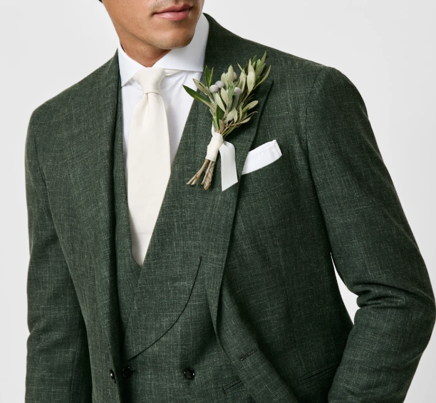 Dark Green Wool-Silk-Linen 3-Piece Suit