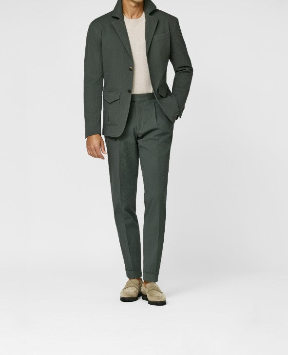 Army Green Seersucker Travel Suit
