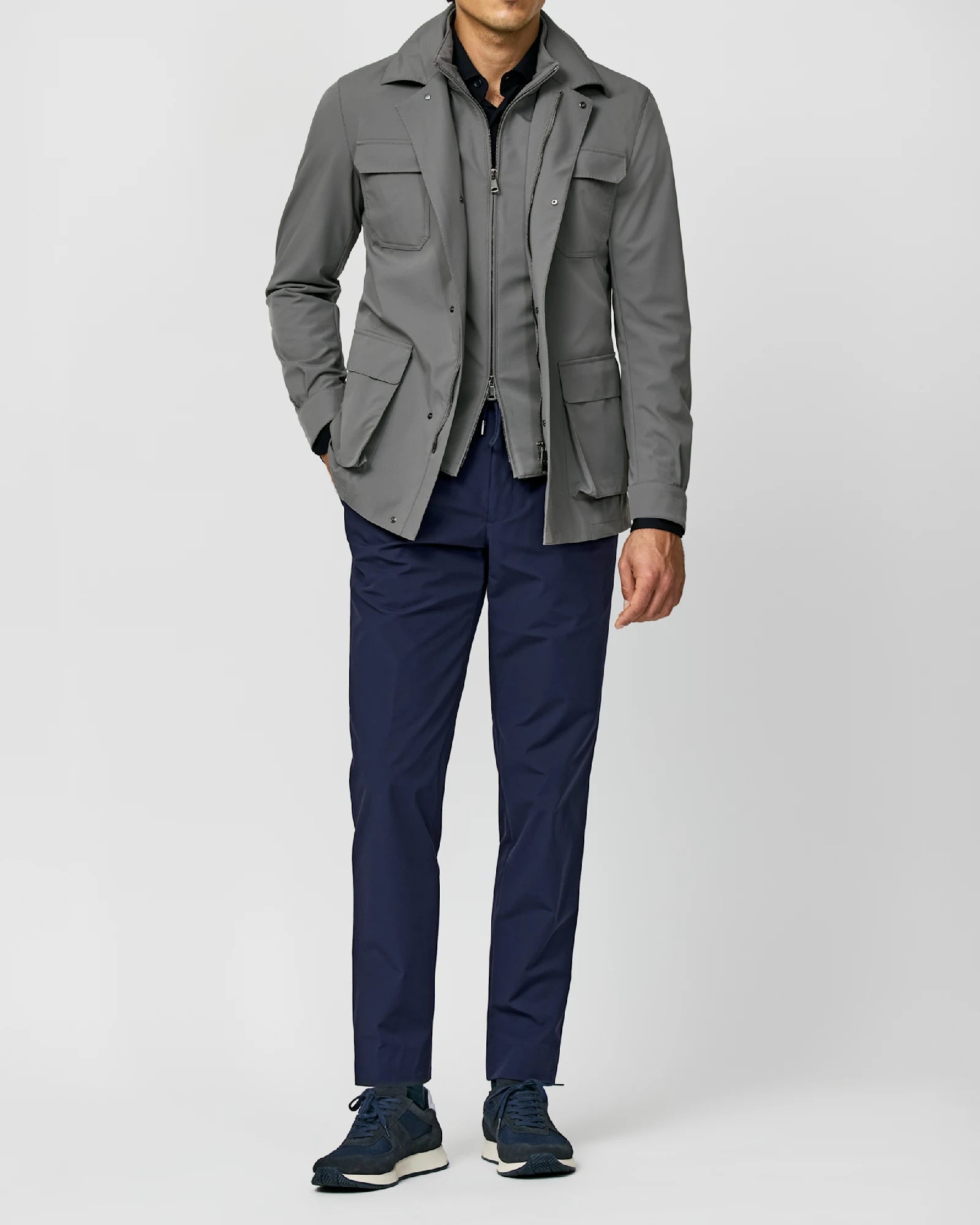 Steel Gray Safari Jacket in Technical Stretch Fabric