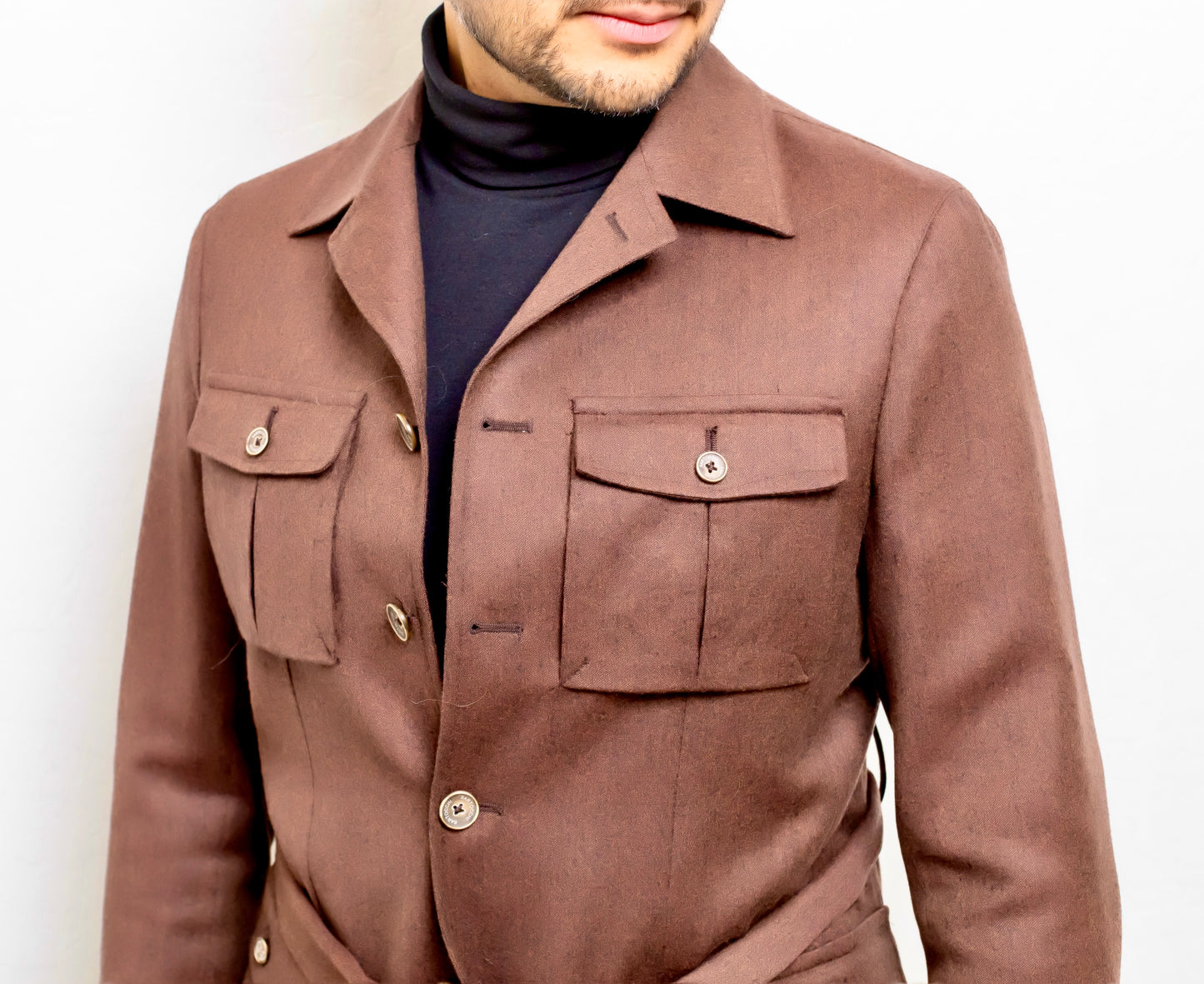 Chocolate Brown Belted Safari Jacket image 1