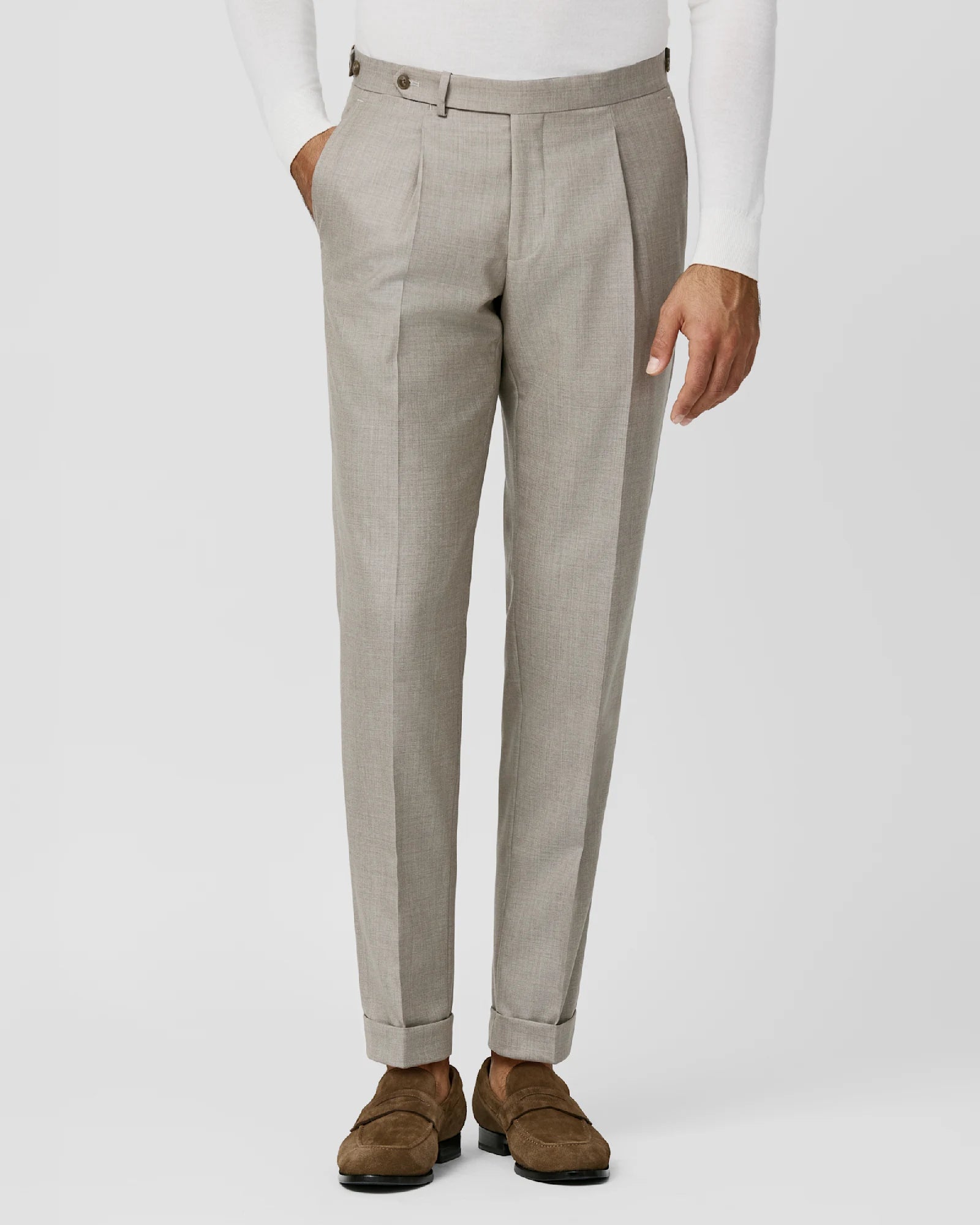 Light Taupe Trousers in S130 Wool Twill