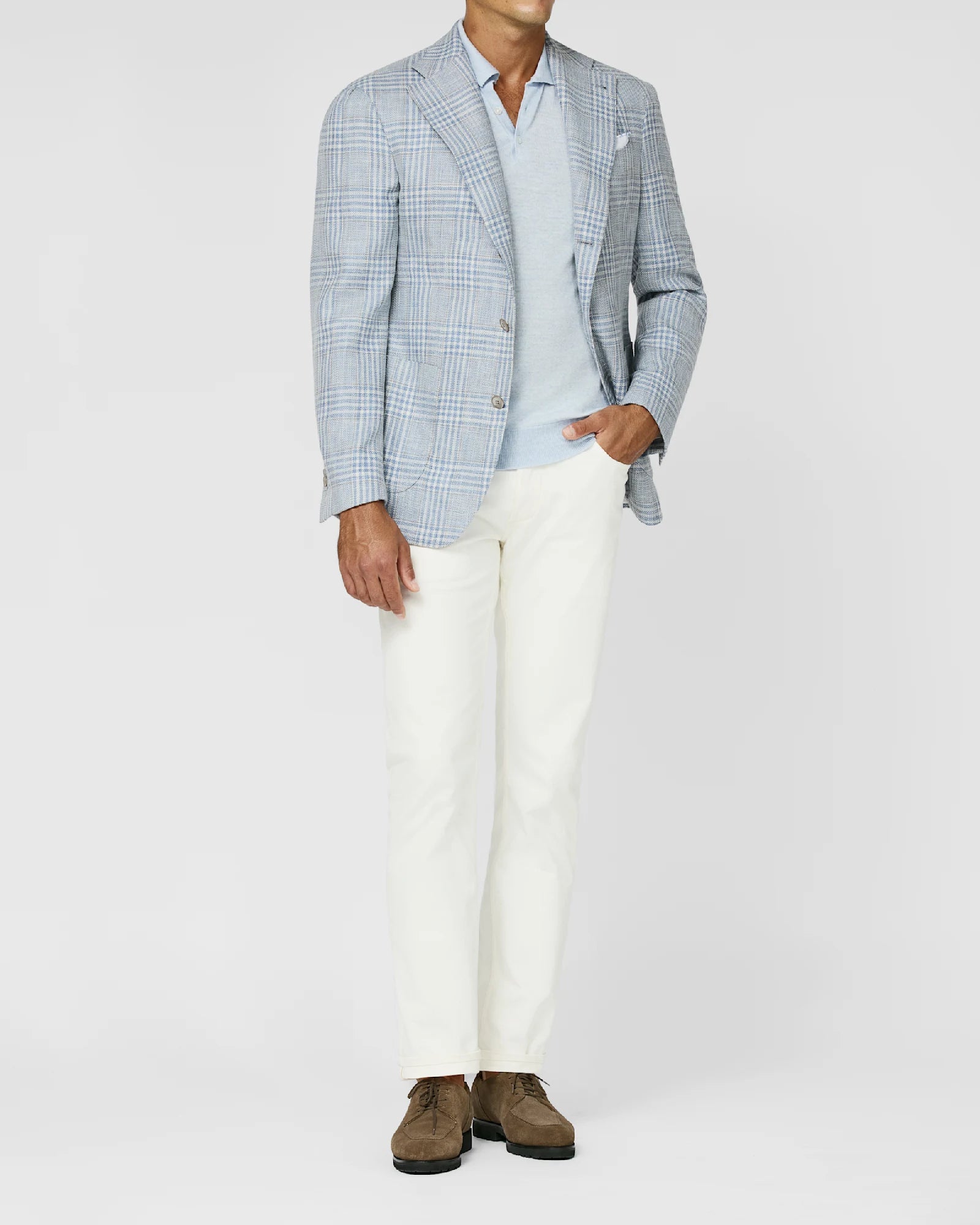 Sky Blue & Ivory Jacket with Grey Windowpane Pattern