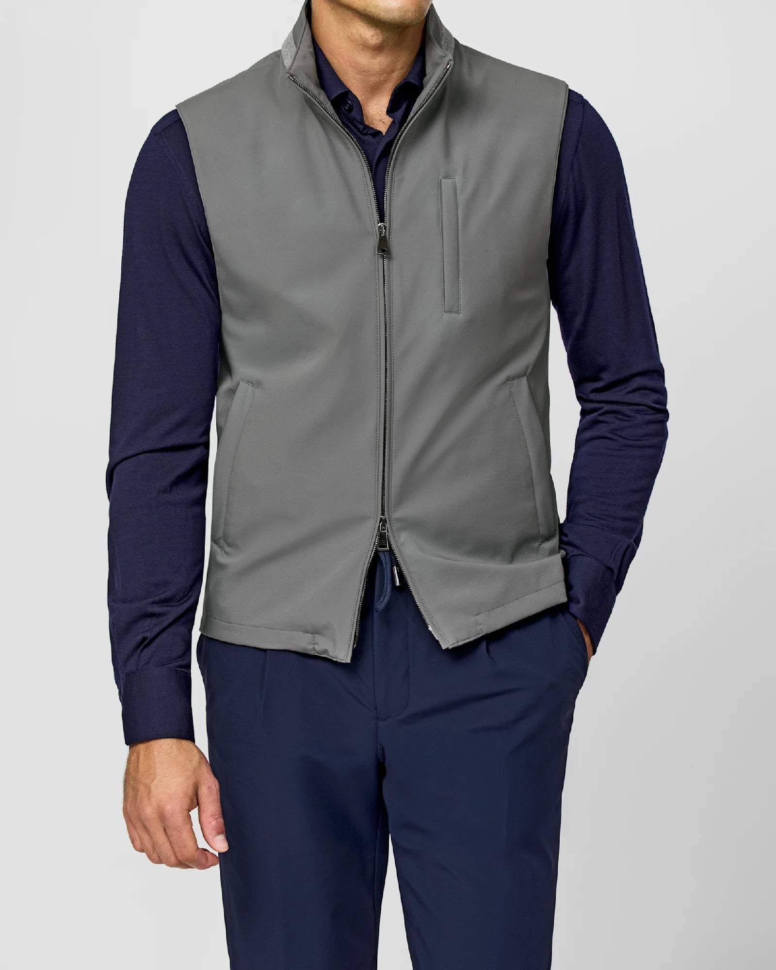 Steel Gray Vest in Technical Stretch Fabric