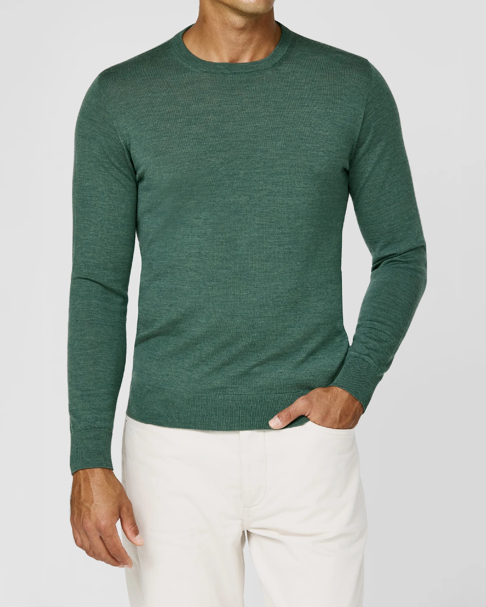 Pine Green Crewneck in Ultra Fine Merino Wool