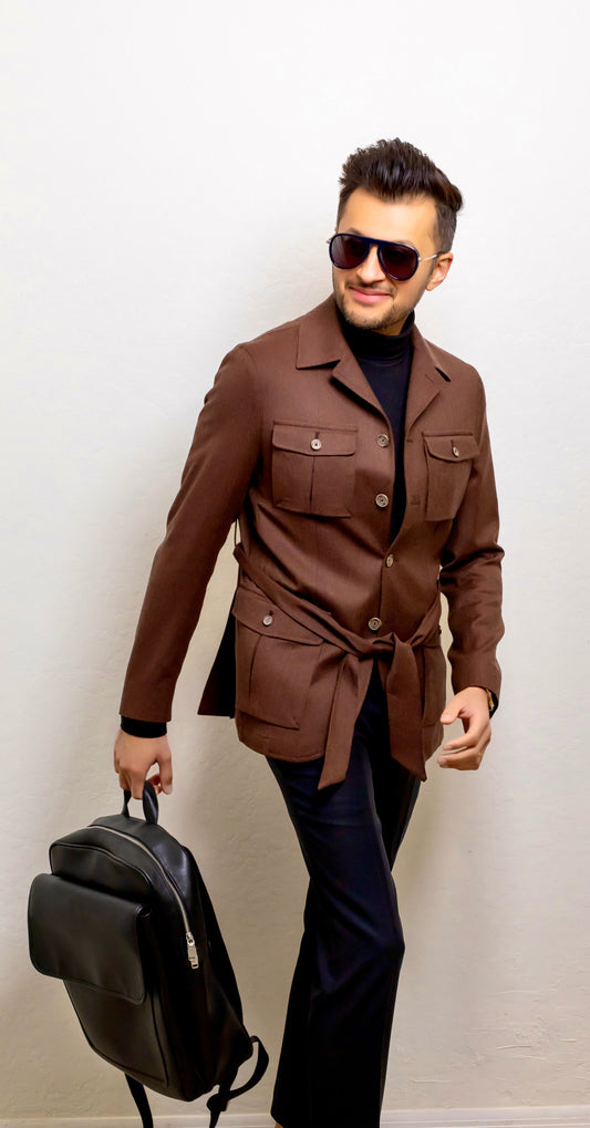 Chocolate Brown Belted Safari Jacket image 0
