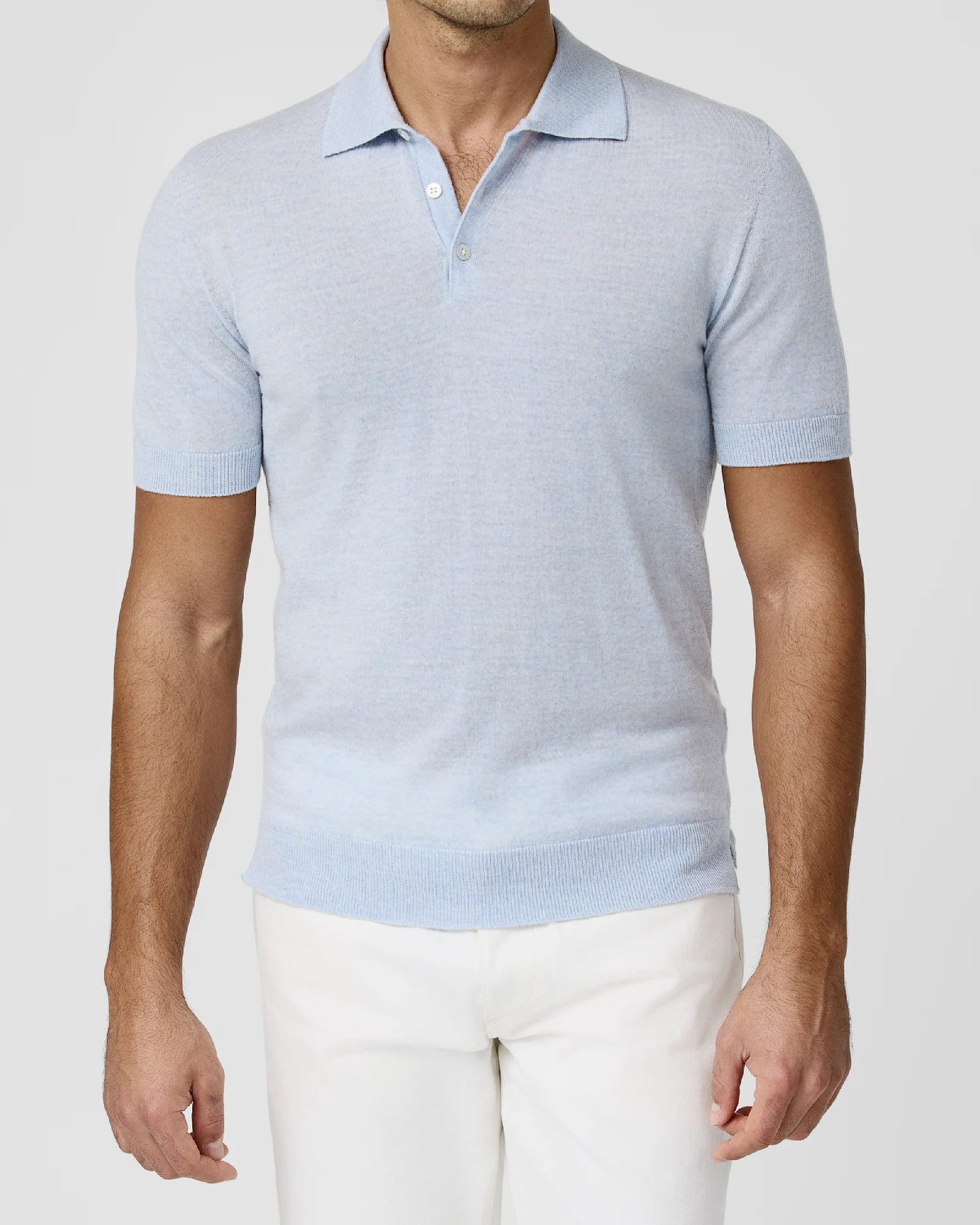 Light Blue Melange Extra-Fine Wool Polo