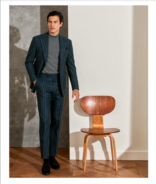 Petrol & Chalk Color Pinstripe Suit in Bi-stretch Wool image 0