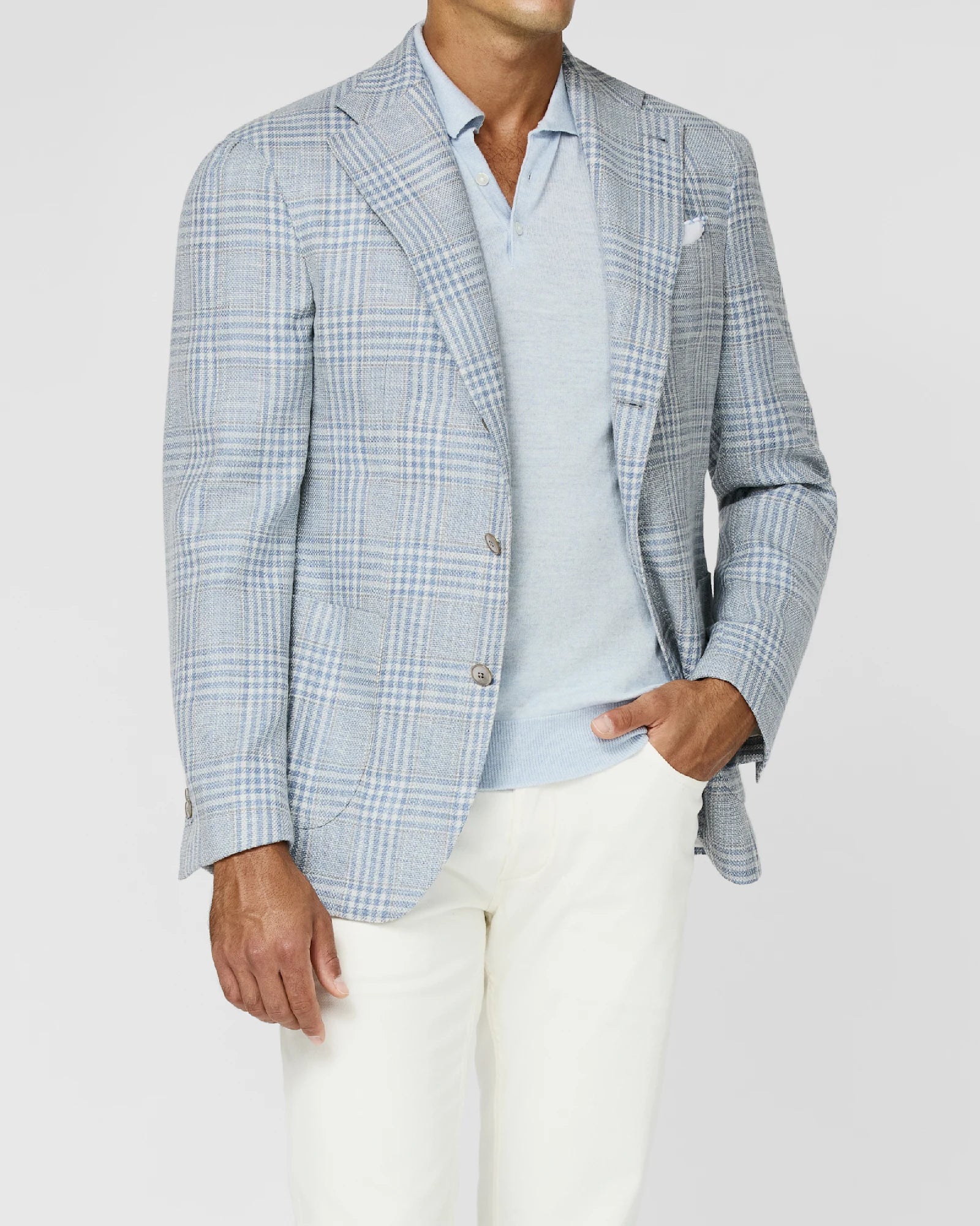 Sky Blue & Ivory Jacket with Grey Windowpane Pattern