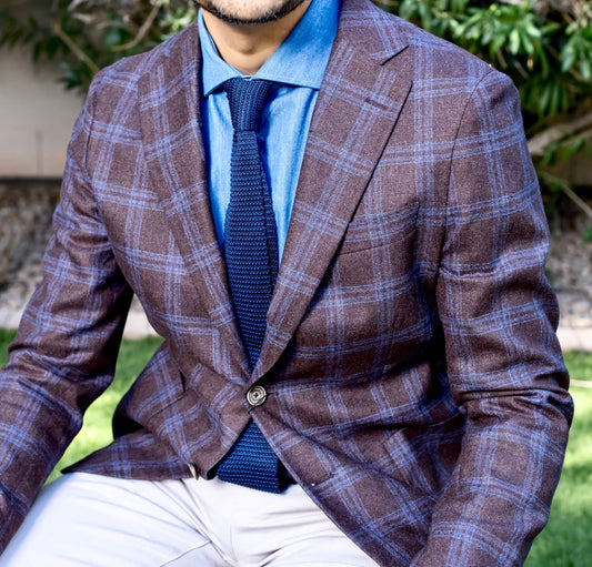 Chocolate Brown Jacket with Indigo Blue Windowpane