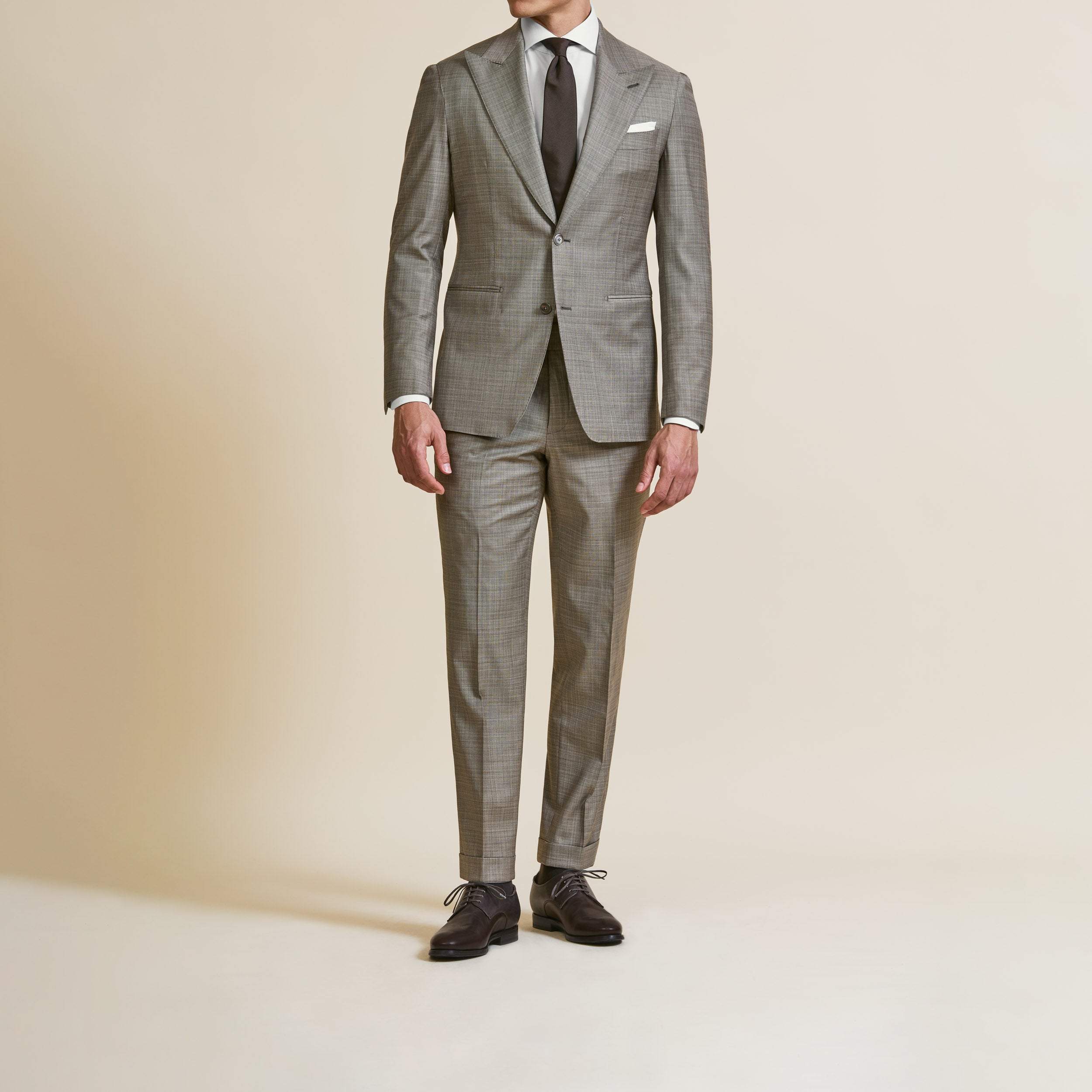 Taupe Microcheck Stretch Wool Suit
