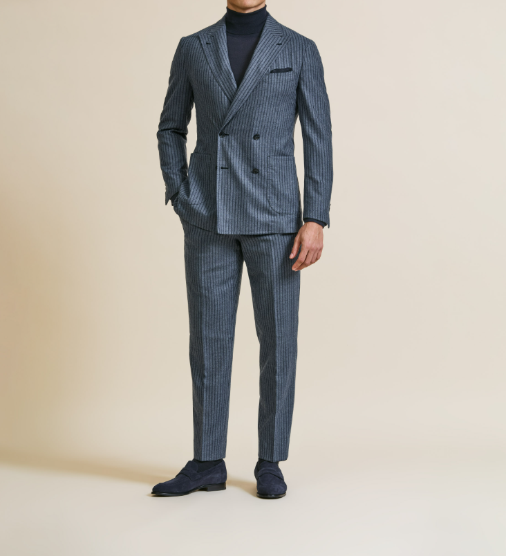 Denim Blue Pinstripe Bi-Stretch Wool Suit