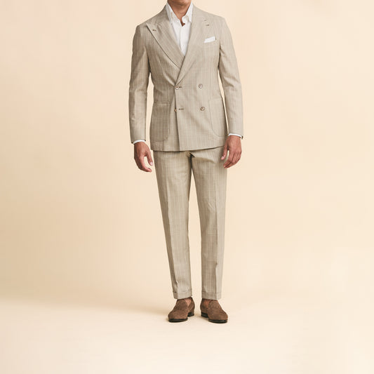 Taupe Wool-Silk Suit with Pencil Stripes image 0