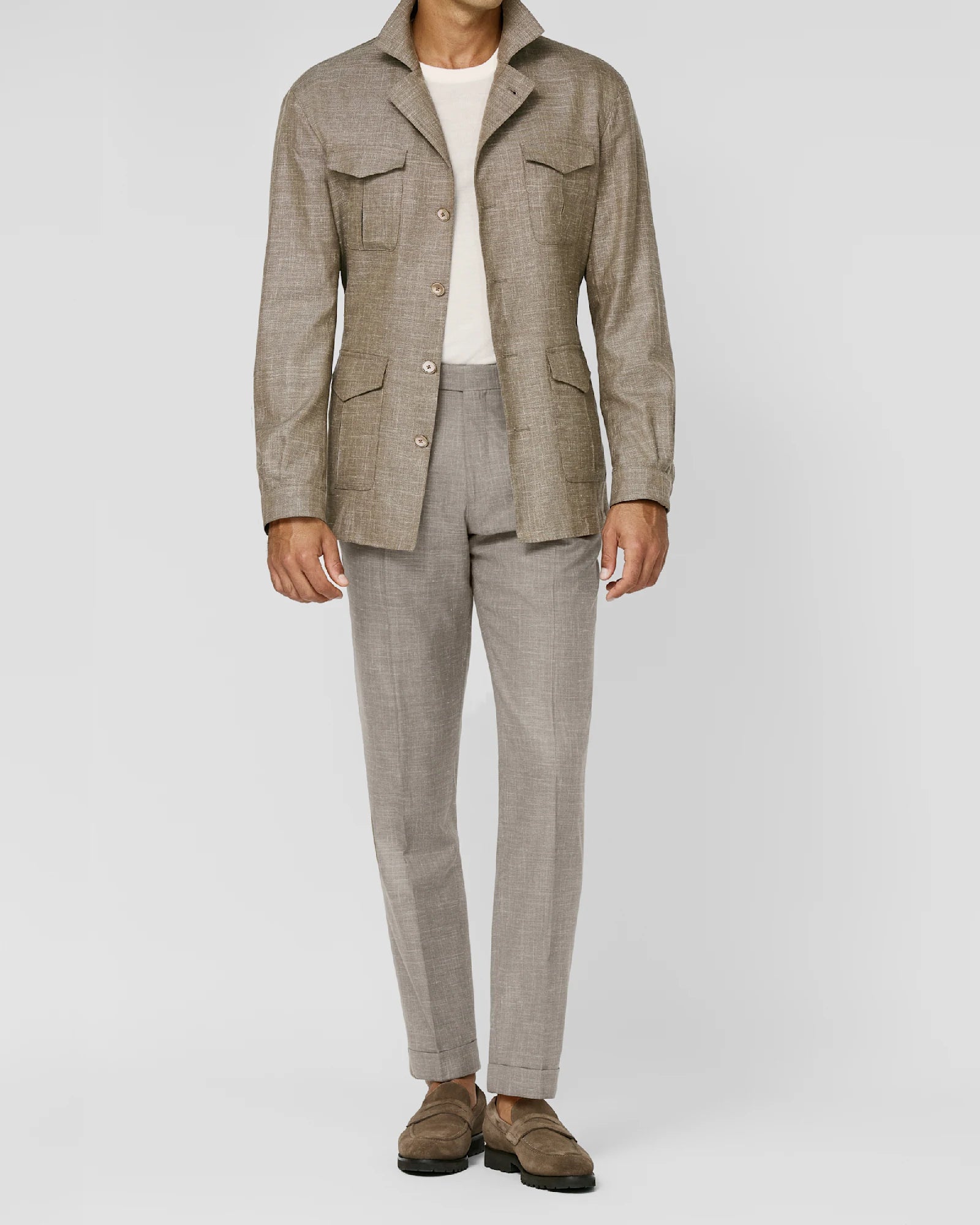 Light Brown Safari Jacket in Basketweave Pattern