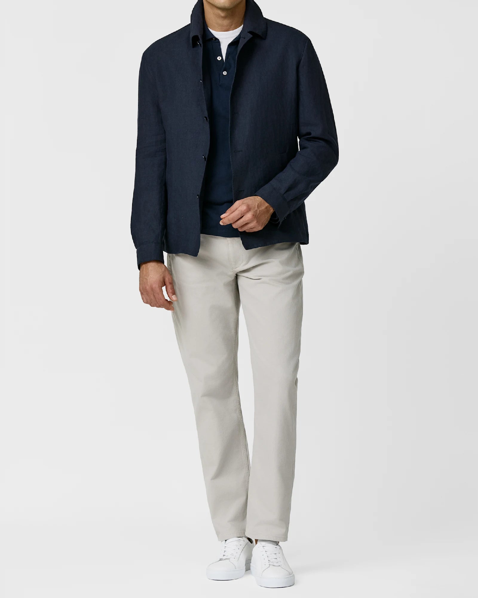 Navy Blue Shirt Jacket in Pure Linen