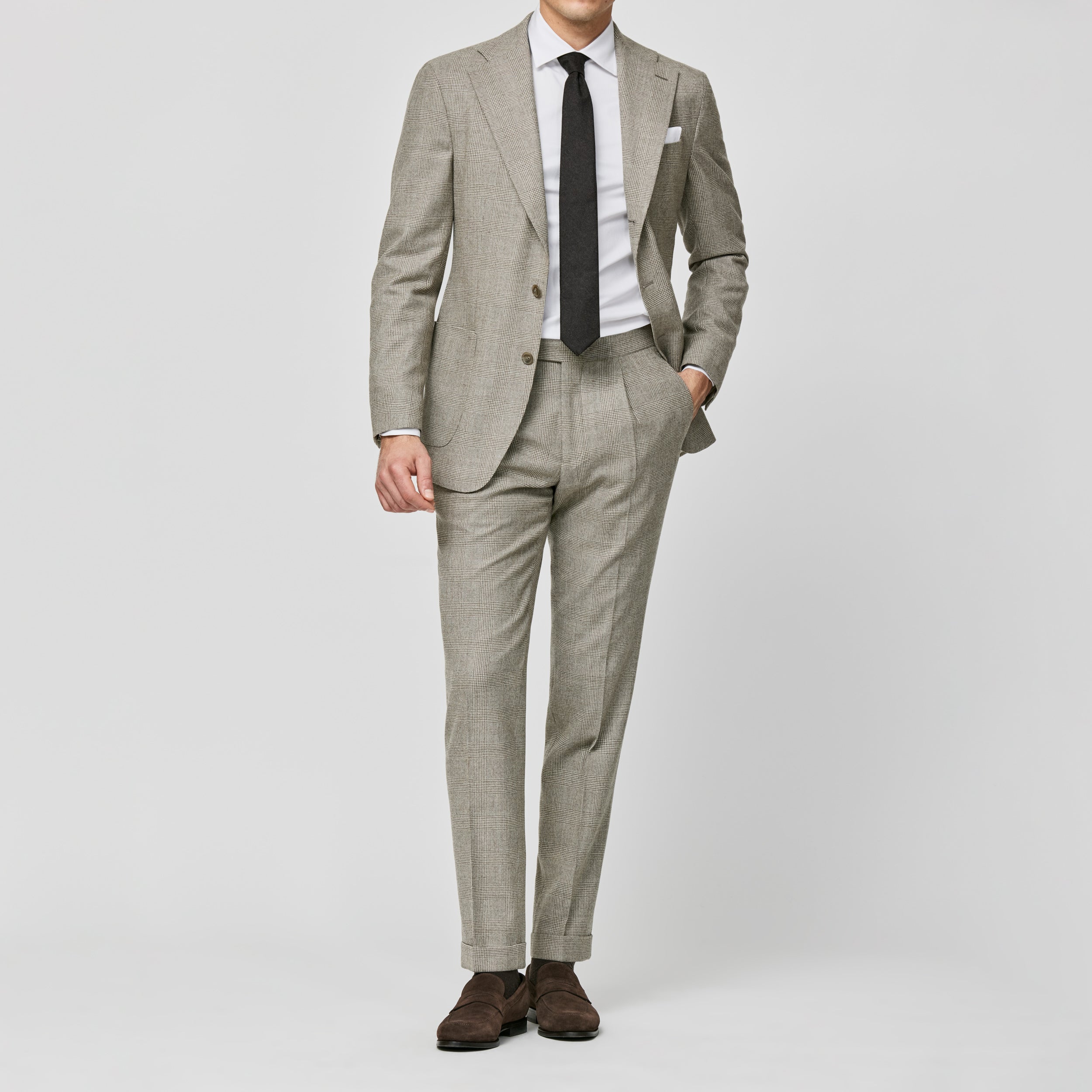 Taupe & Ivory Glencheck Stretch Wool Suit