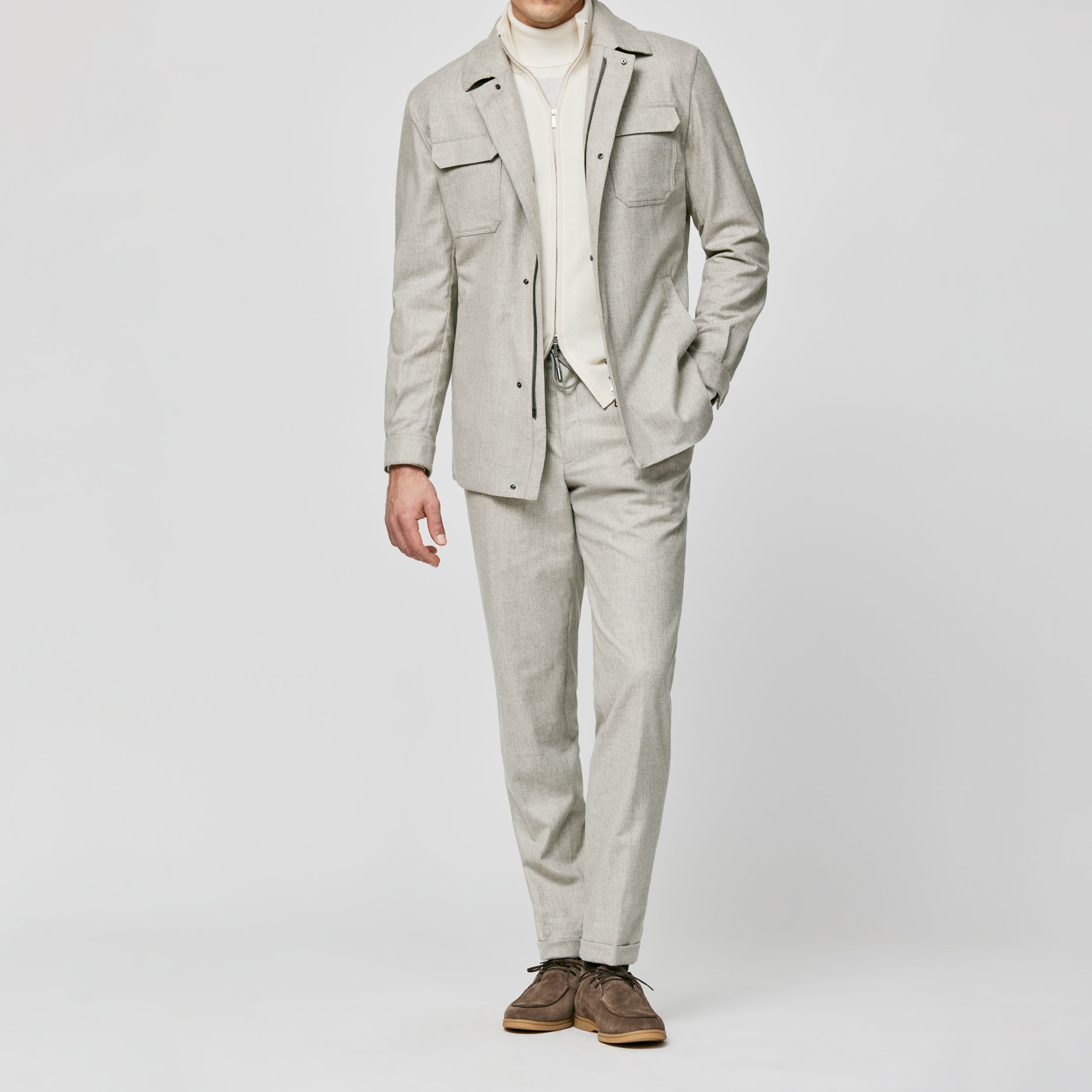 Bone-Griege Wool-Cashmere Technical Suit