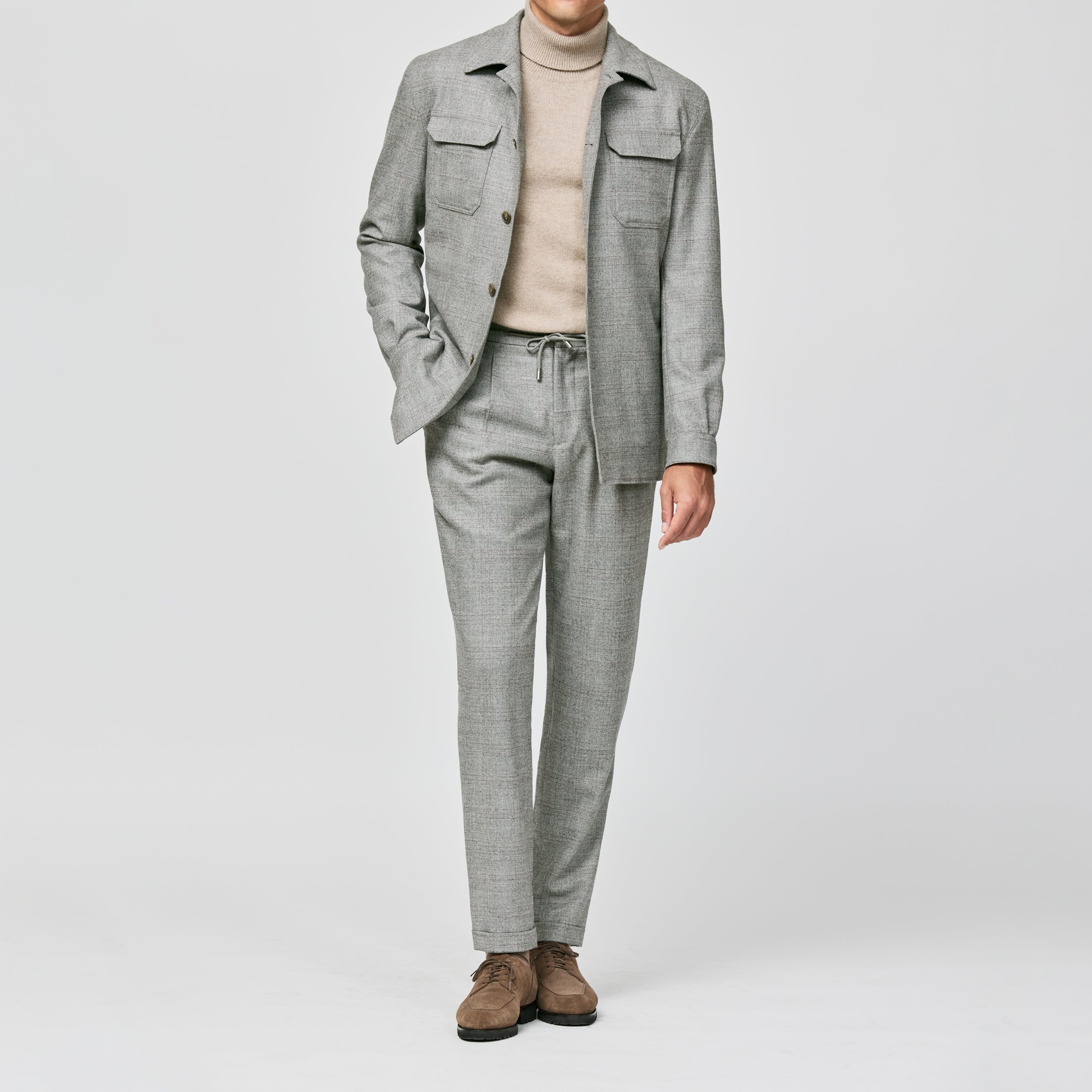 Grey & Light Pink Glencheck Stretch Wool Suit